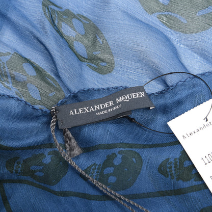Alexander McQueen Silk Chiffon Skull Scarf Blue Dark Green 3 of 3