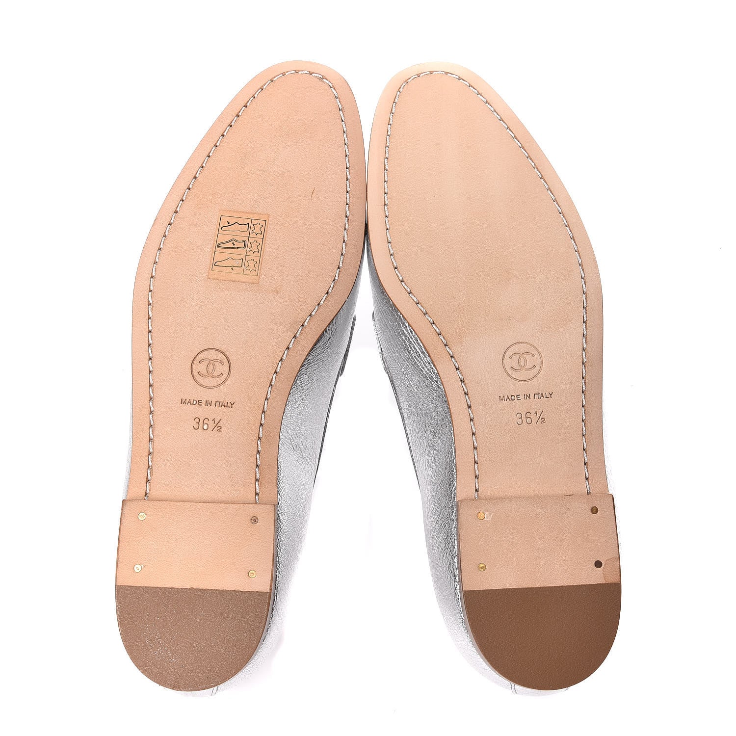 Chanel Crackled Goatskin Laminated CC Loafers 36.5 Silver 9 of 10