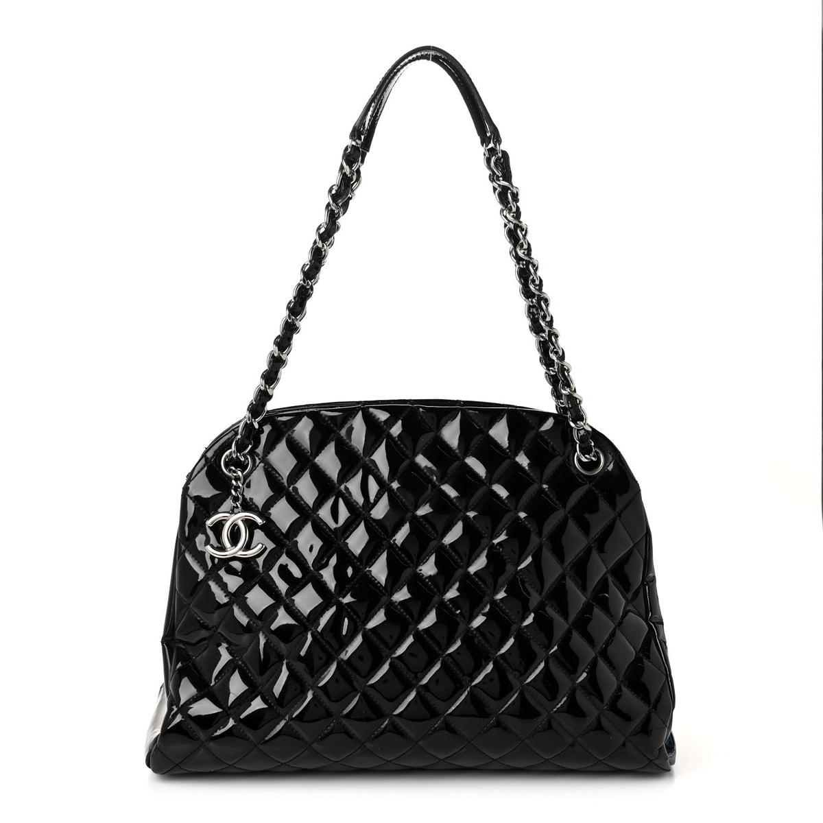 Patent Quilted Large Just Mademoiselle Bowling Bag Black