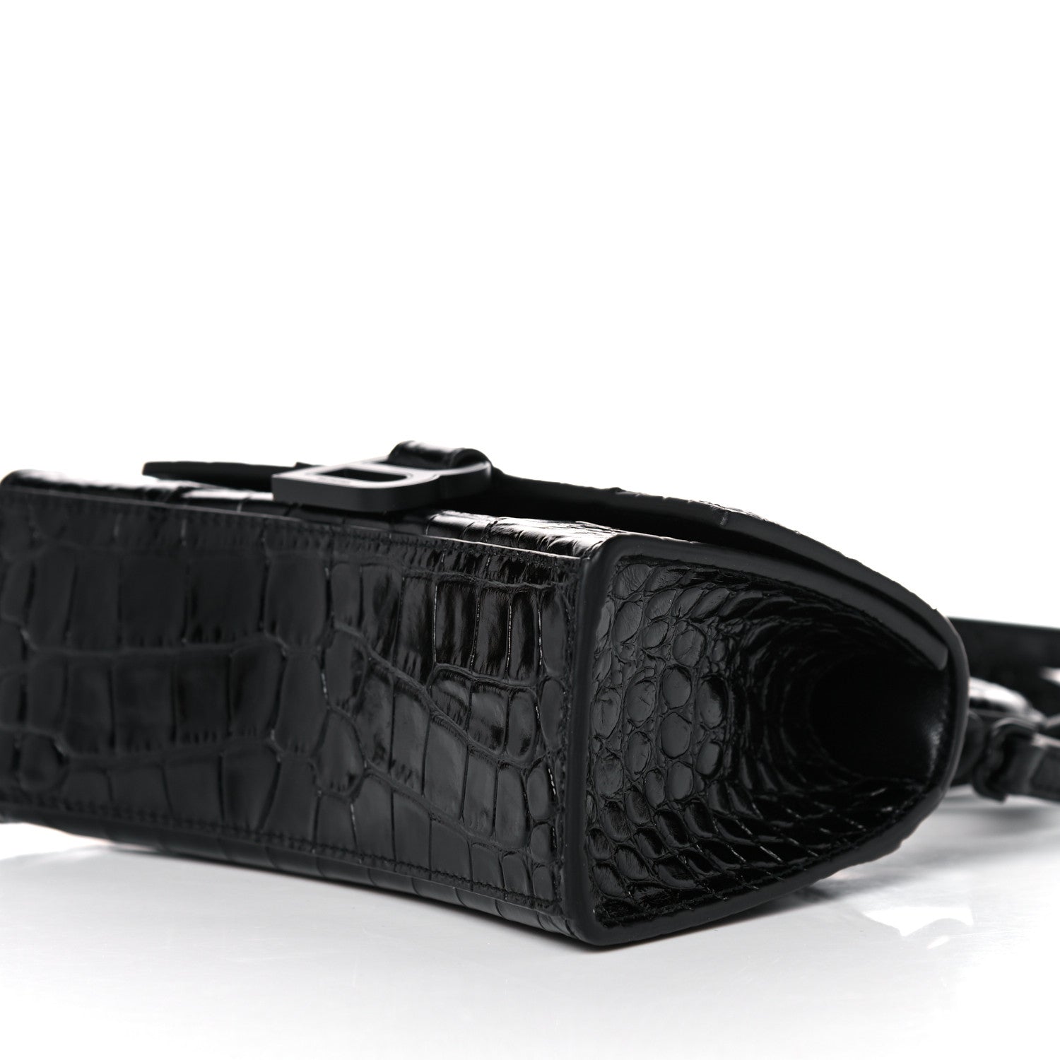 Balenciaga Shiny Calfskin Monochrome Crocodile Embossed Hourglass Top Handle Bag XS Black 8 of 10