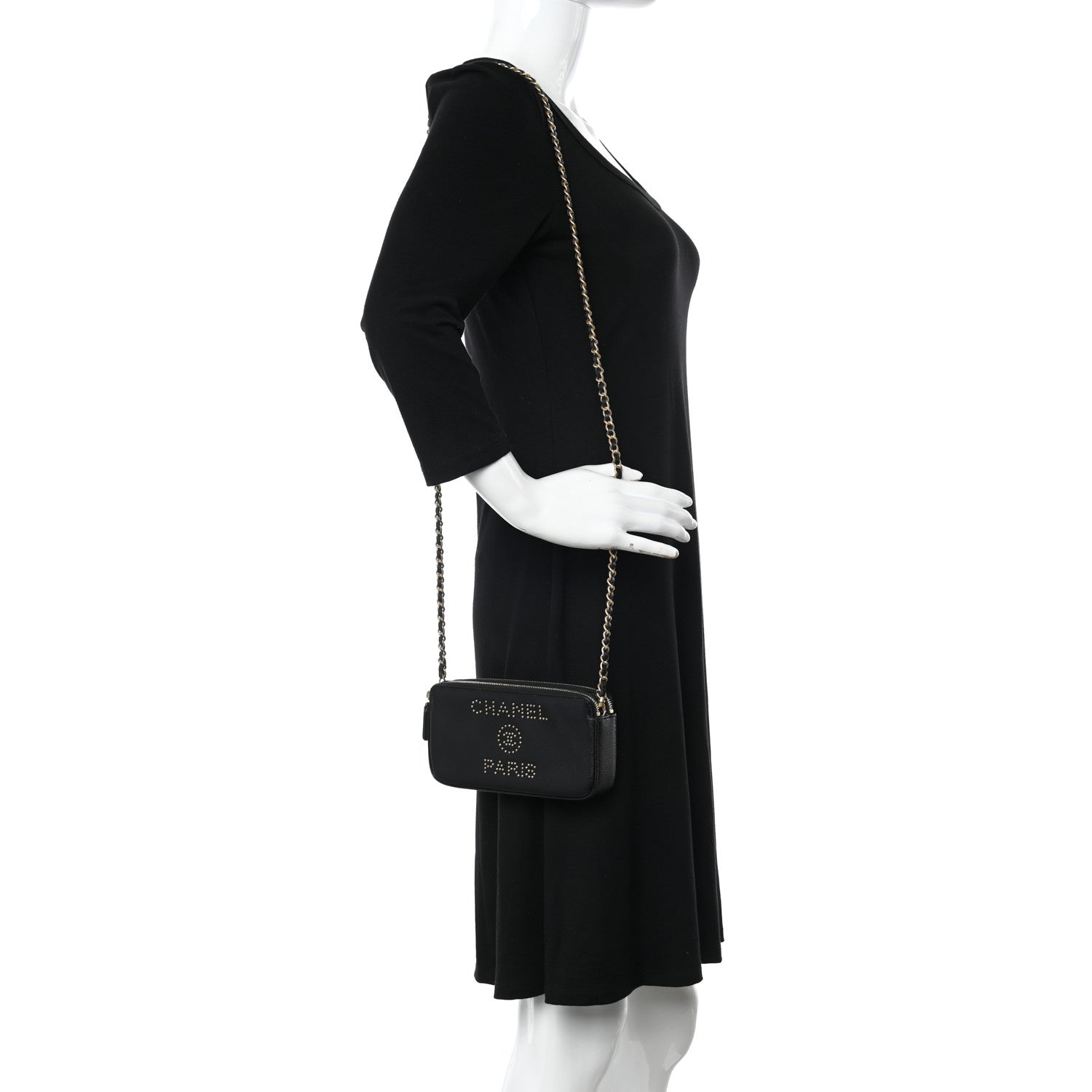 Chanel Caviar Studded Small Deauville Clutch With Chain Black 3 of 12