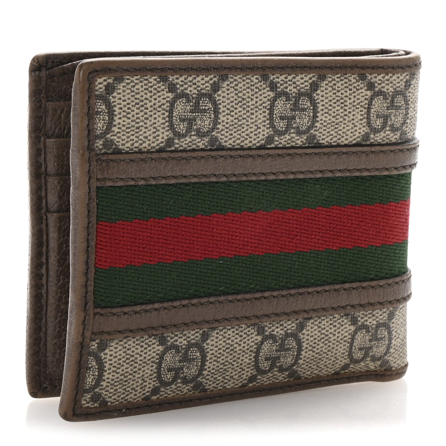 GG Supreme Monogram Web Mens Ophidia Bi-Fold Coin Wallet Beige New Acero