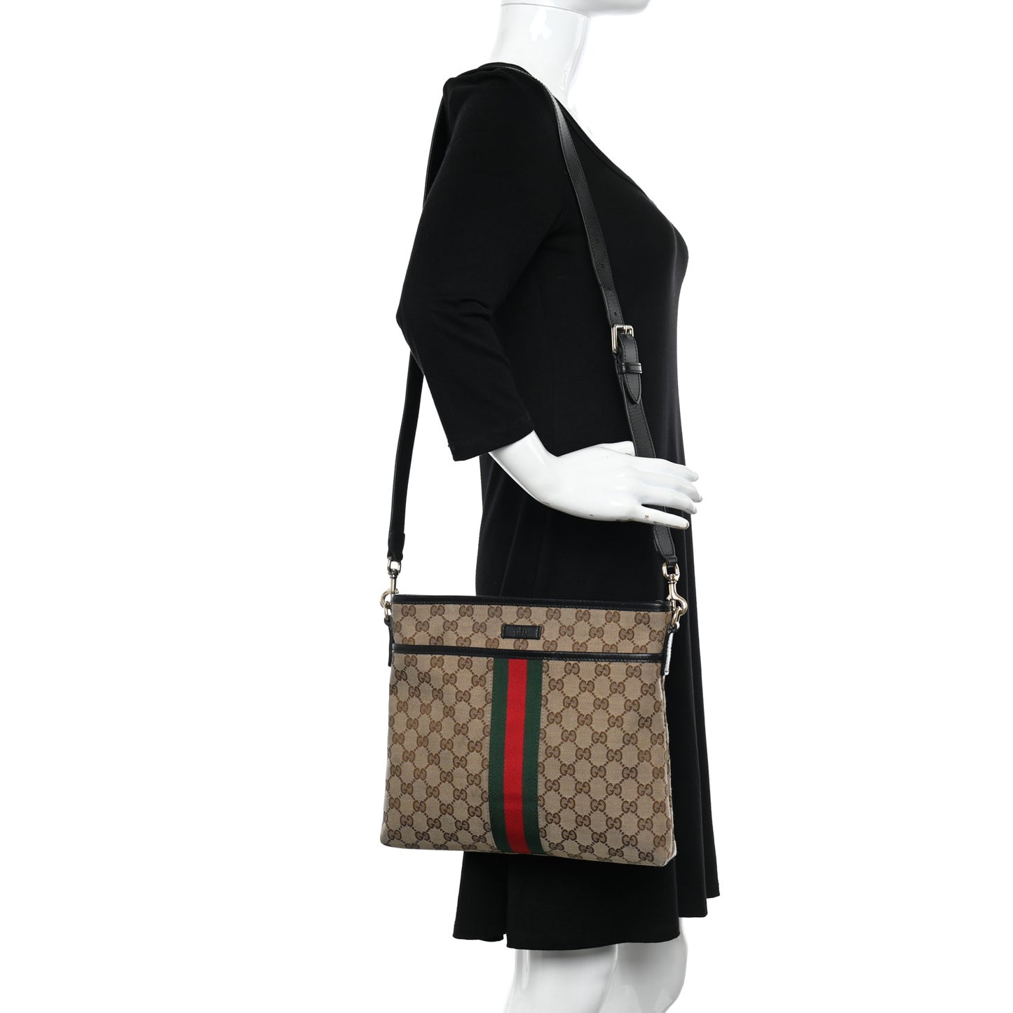 GG Monogram Web Flat Messenger Bag Black