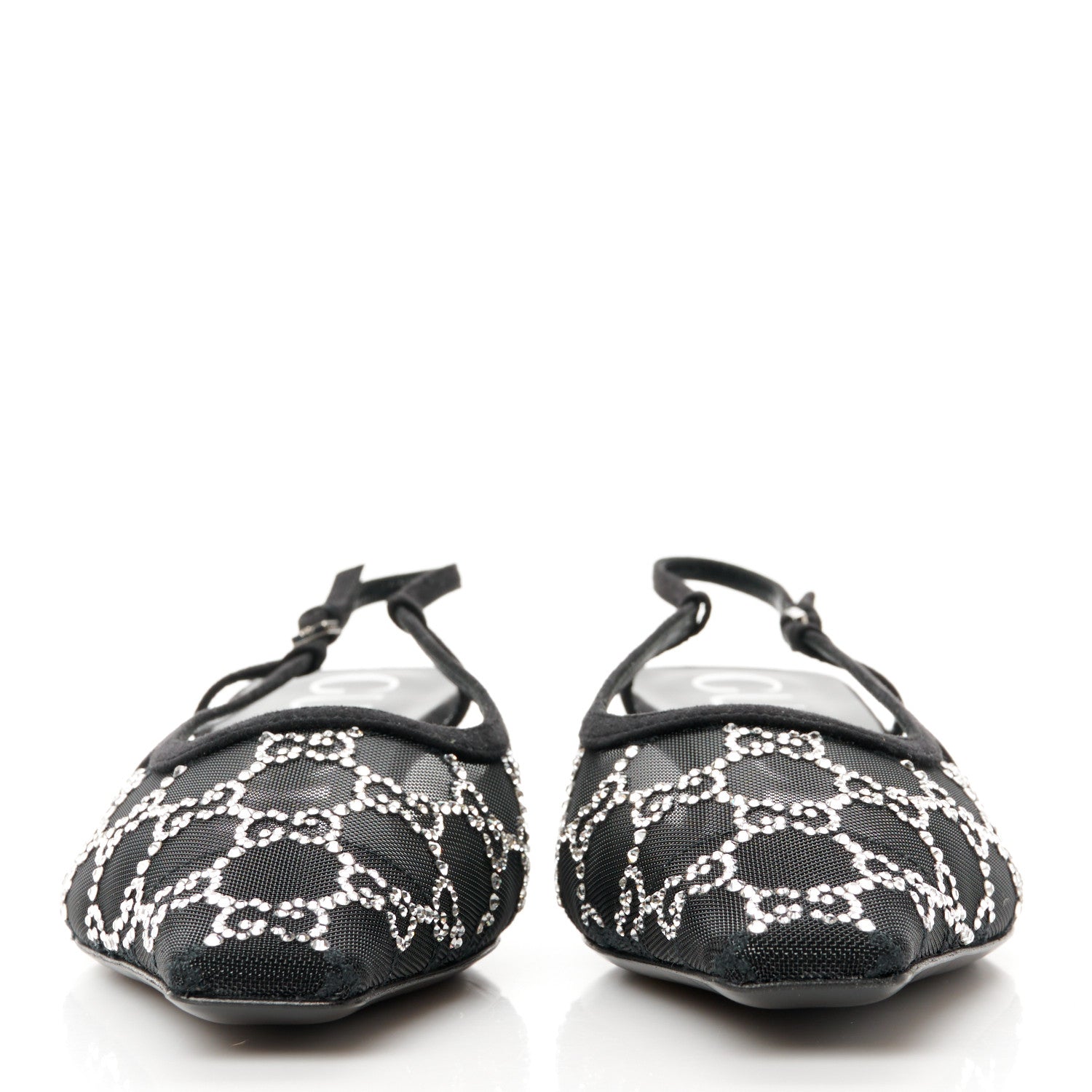 Gucci Tela Retino Kid Scamosciato Crystal GG Monogram Square G 35mm Slingback Pumps 38.5 Black 2 of 9