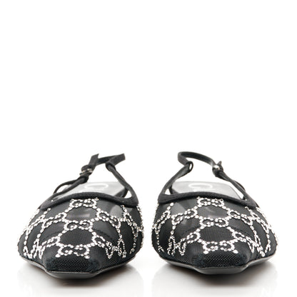 Gucci Tela Retino Kid Scamosciato Crystal GG Monogram Square G 35mm Slingback Pumps 38.5 Black 2 of 9