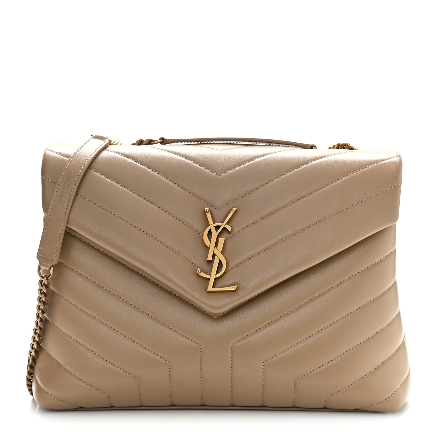 Calfskin Y Quilted Monogram Medium Loulou Chain Satchel Dark Beige