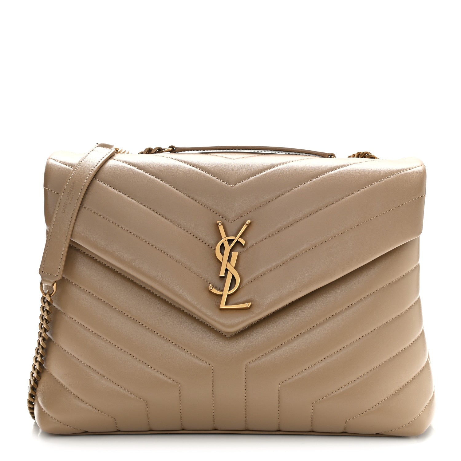 Saint Laurent Calfskin Y Quilted Monogram Medium Loulou Chain Satchel Dark Beige 1 of 11