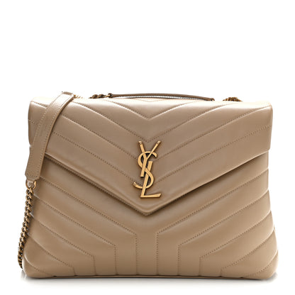 Saint Laurent Calfskin Y Quilted Monogram Medium Loulou Chain Satchel Dark Beige 1 of 11