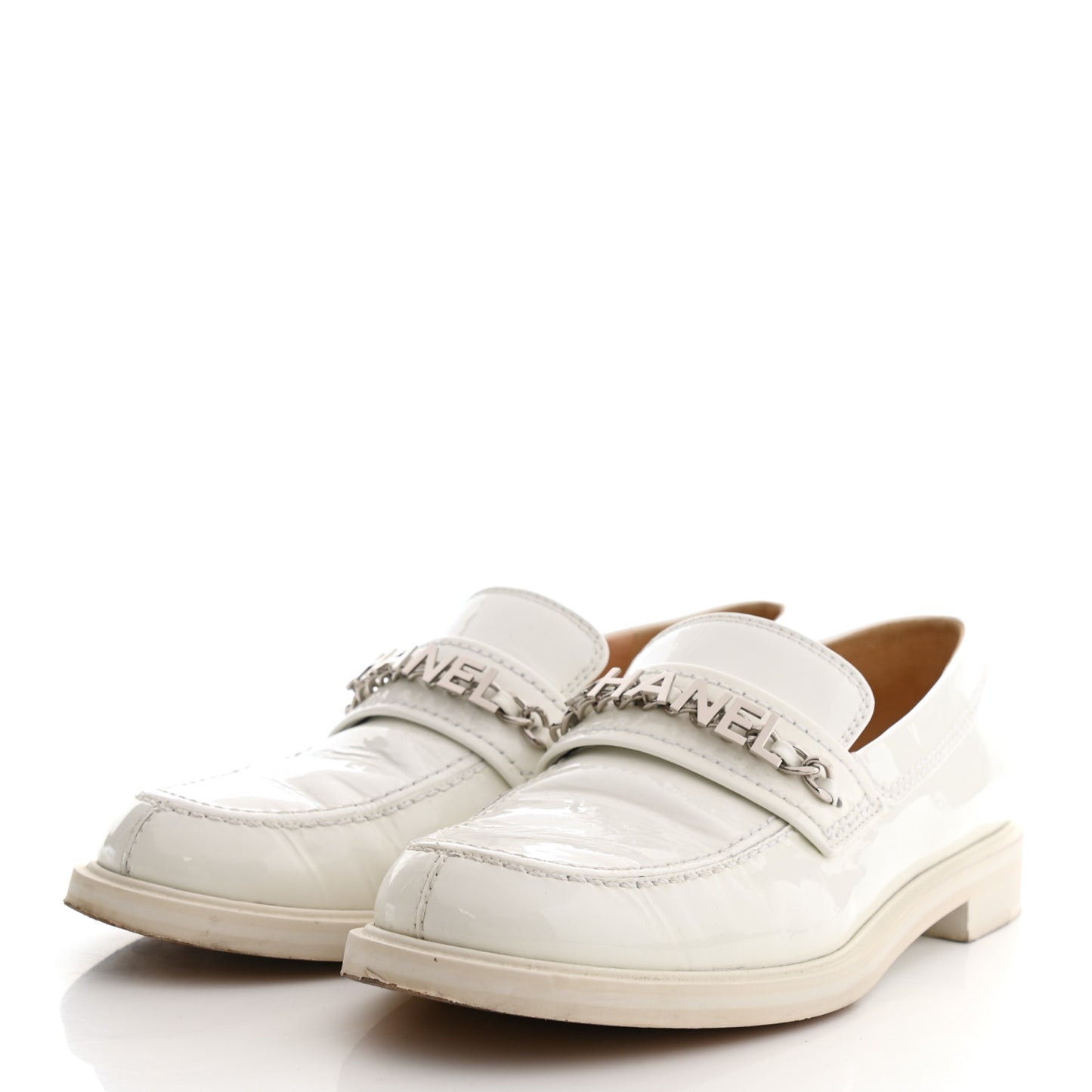 Shiny Calfskin Logo Loafers 38 White