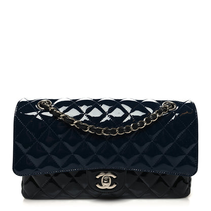 Chanel Patent Calfskin Quilted Bi-Color Medium Double Flap Navy Blue Black 1 of 11