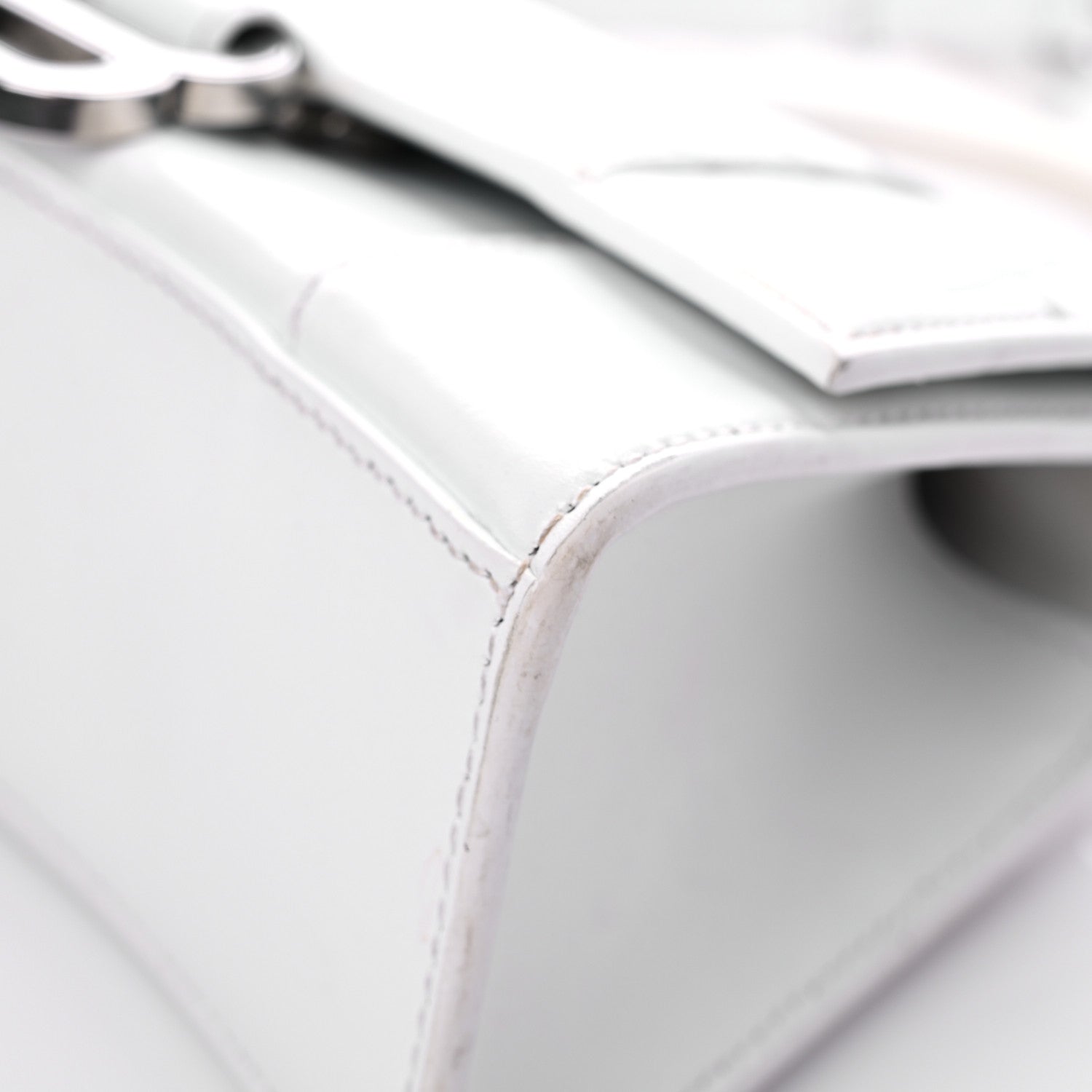 Balenciaga Box Calfskin Graffiti Logo Hourglass Top Handle Bag XS White Light Silver 8 of 16