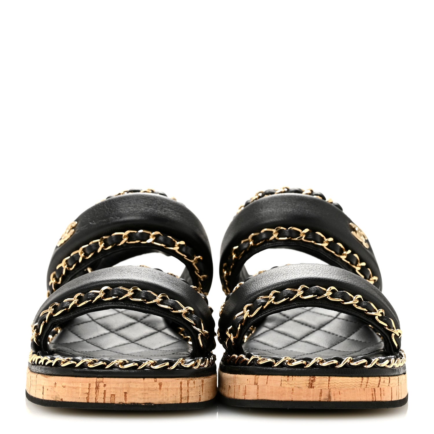 Chanel Lambskin Cork Chain Sandals 36 Black 3 of 9