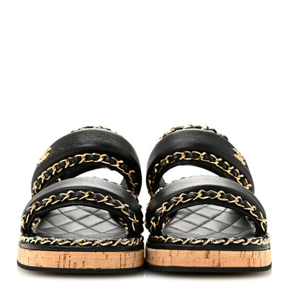 Chanel Lambskin Cork Chain Sandals 36 Black 3 of 9