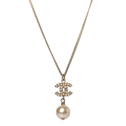 Chanel Pearl Crystal CC Drop Necklace Light Gold 1 of 4