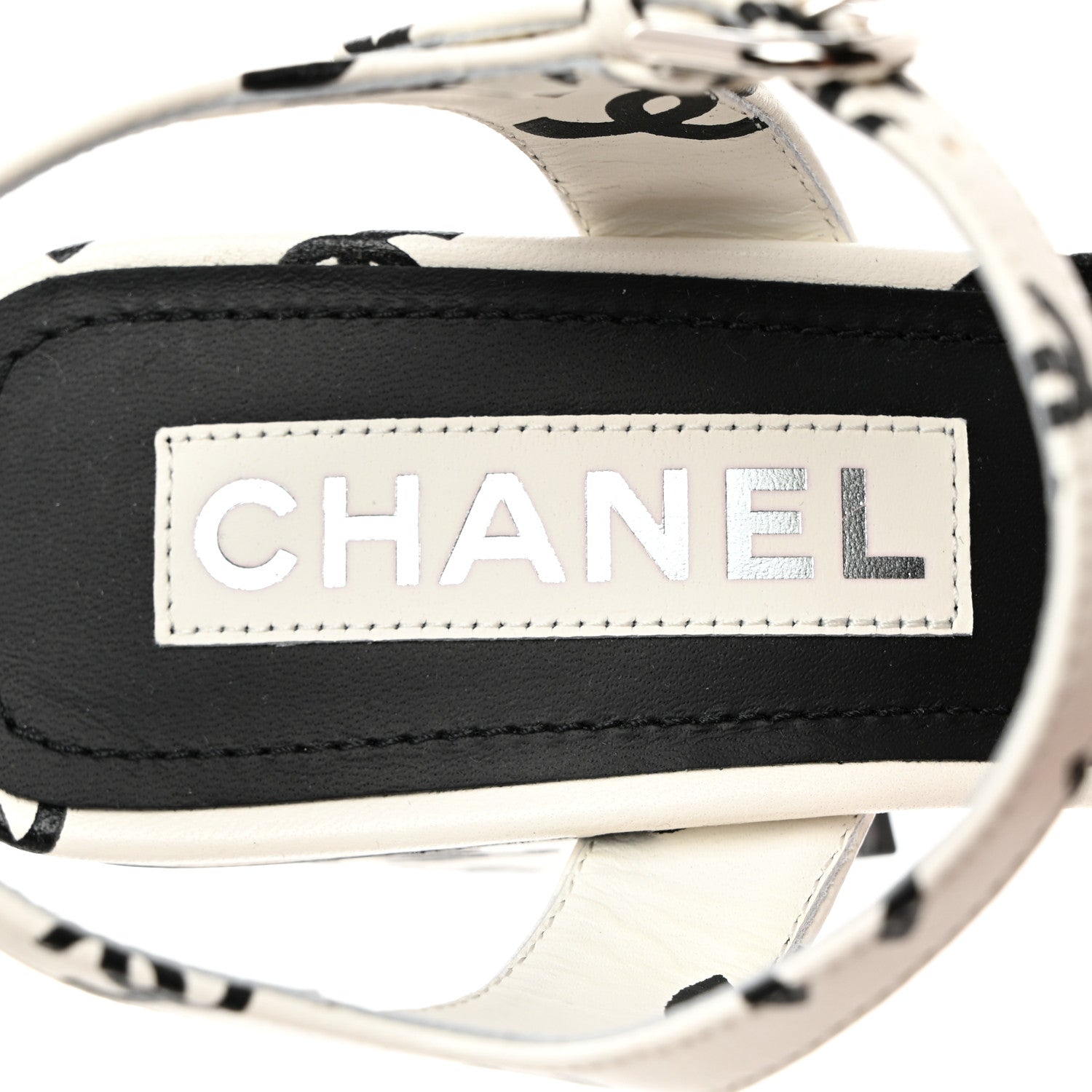 Chanel Printed Lambskin Coco Beach Sandals 38 White Black 6 of 8
