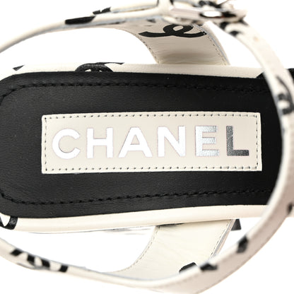 Chanel Printed Lambskin Coco Beach Sandals 38 White Black 6 of 8