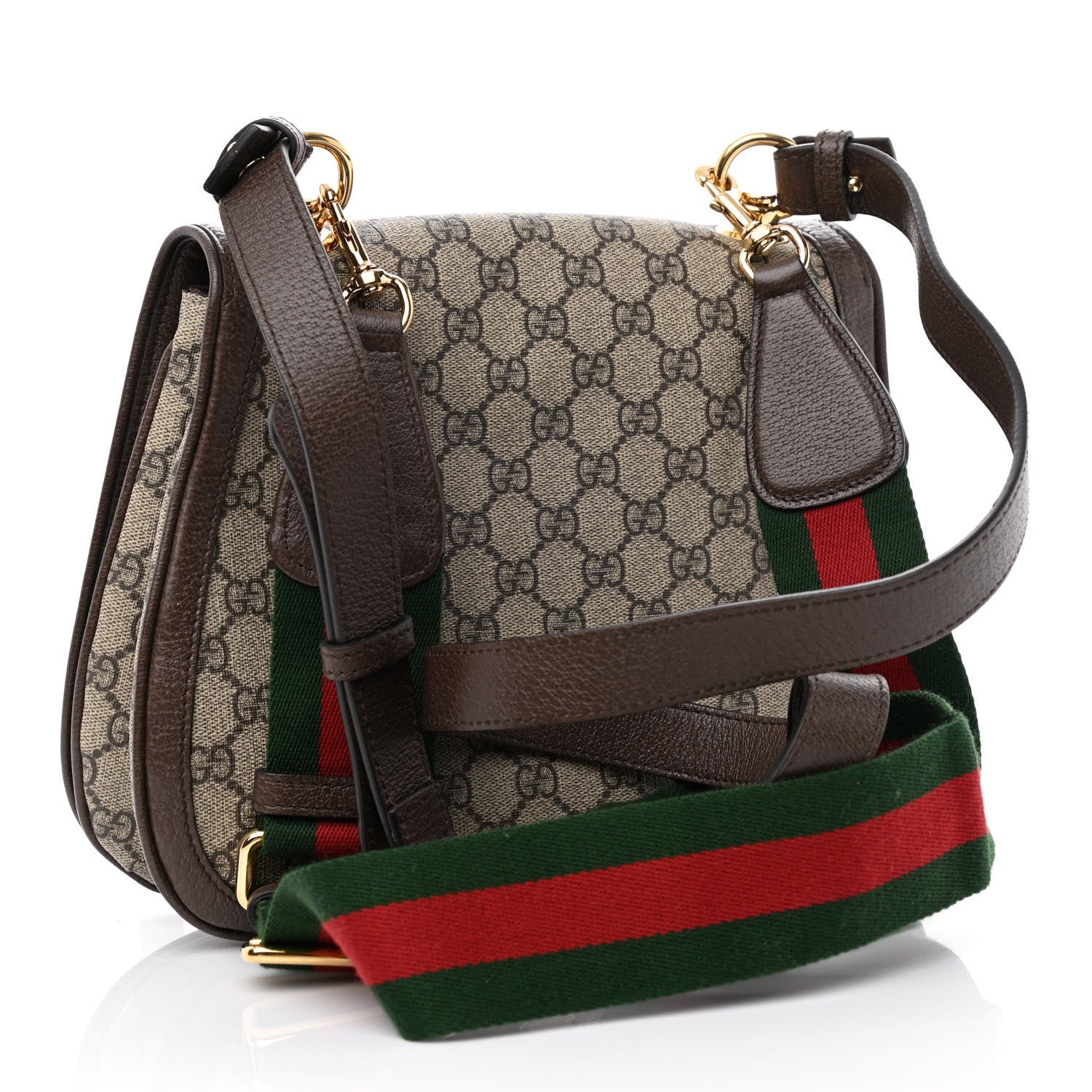 Gucci GG Supreme Monogram Textured Dollar Calfskin Web Medium Blondie Shoulder Flap Bag Beige Ebony New Acero 3 of 11