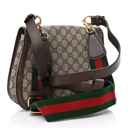 Gucci GG Supreme Monogram Textured Dollar Calfskin Web Medium Blondie Shoulder Flap Bag Beige Ebony New Acero 3 of 11