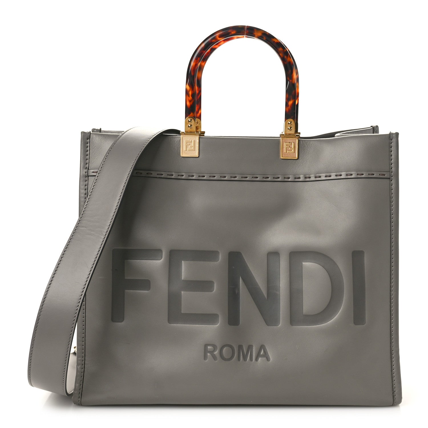 Fendi Vitello King Plexiglass Logo Embossed Medium Fendi Sunshine Shopper Tote Moon 1 of 10