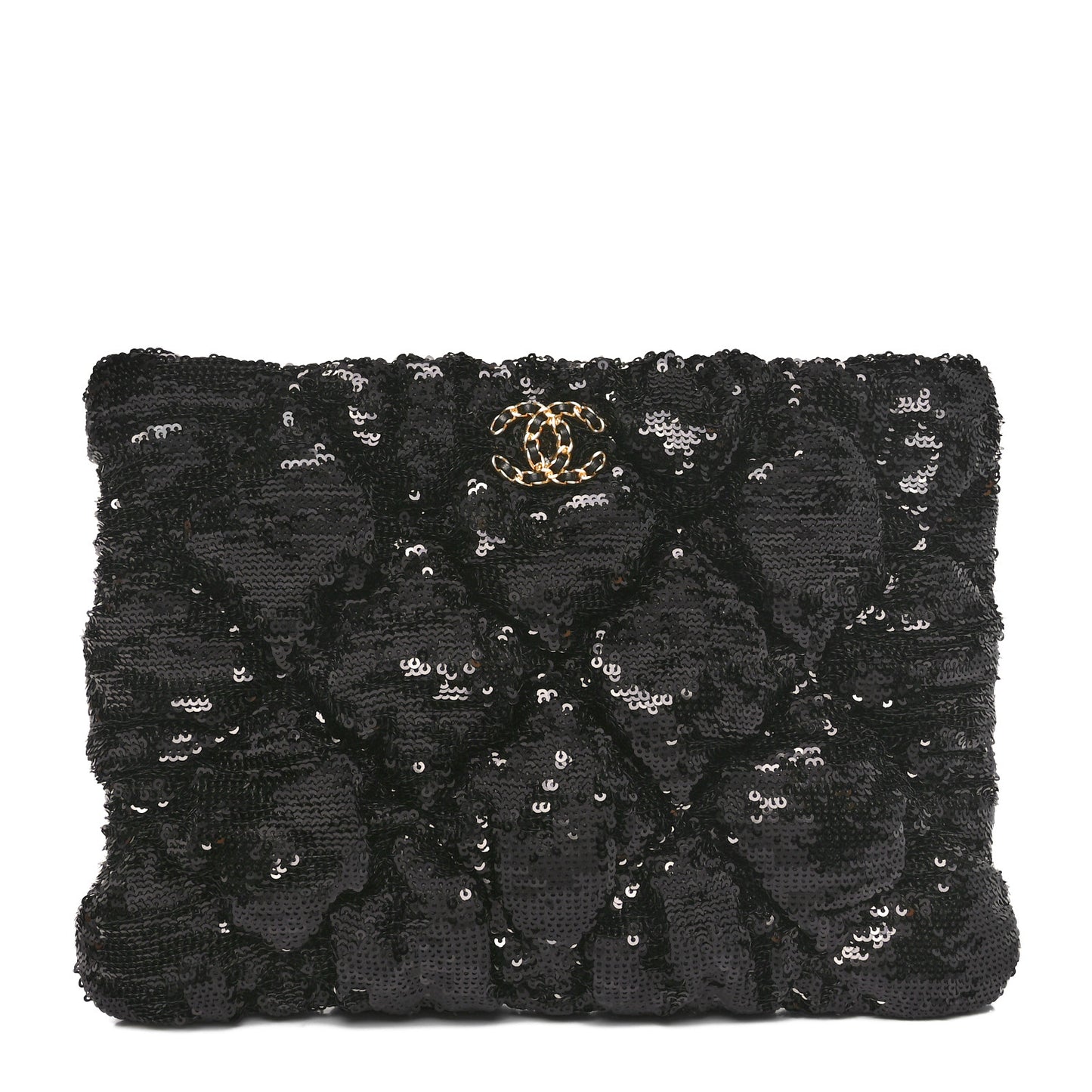 Sequins Quilted Large Chanel 19 Pouch Black