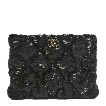 Chanel Sequins Quilted Large Chanel 19 Pouch Black 1 of 11