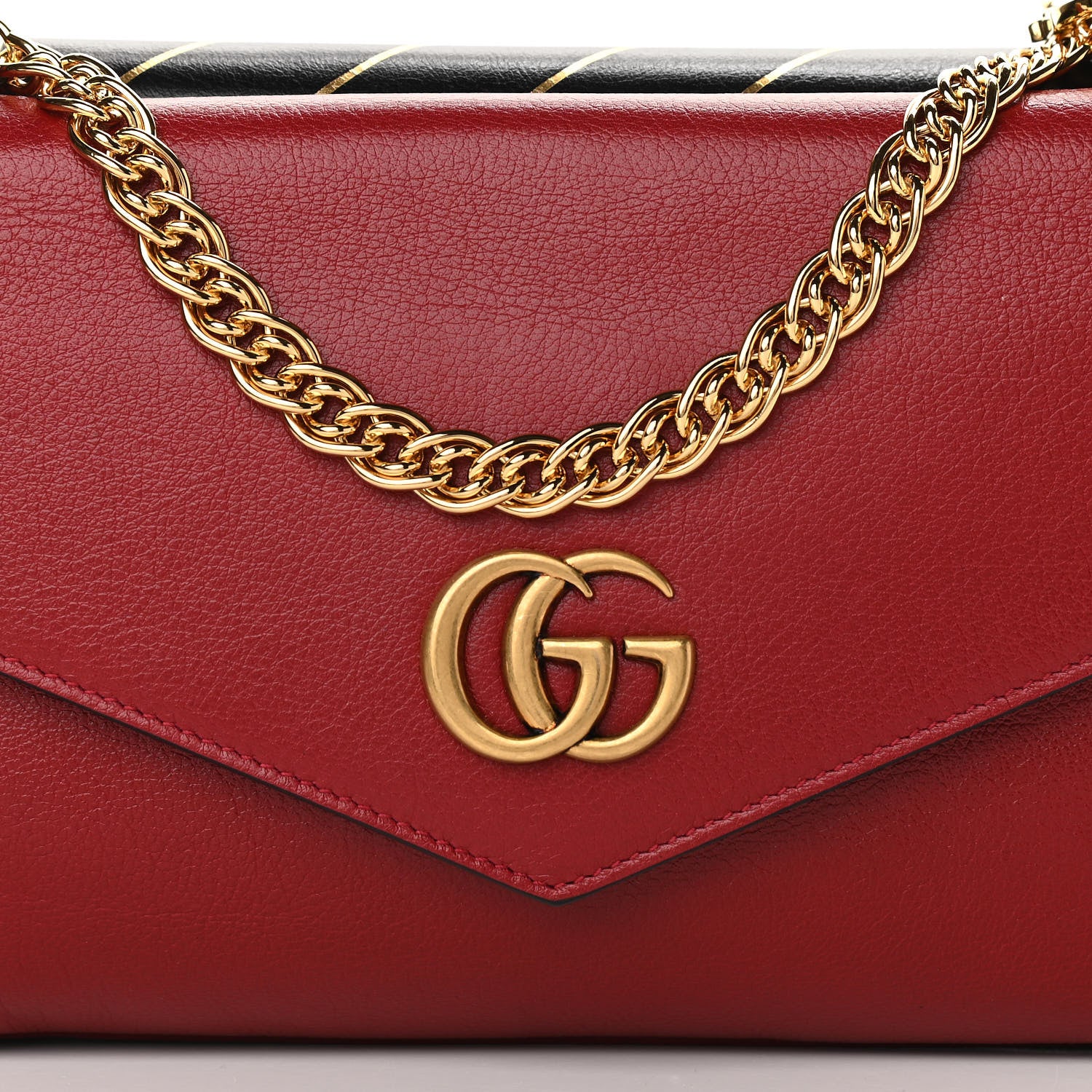 Gucci Calfskin Diagonal GG Medium Thiara Double Envelope Shoulder Bag Black Red 9 of 11
