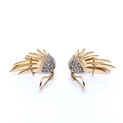 Tiffany 18K Yellow Gold Platinum Diamond Schlumberger Flame Earrings 7 of 9