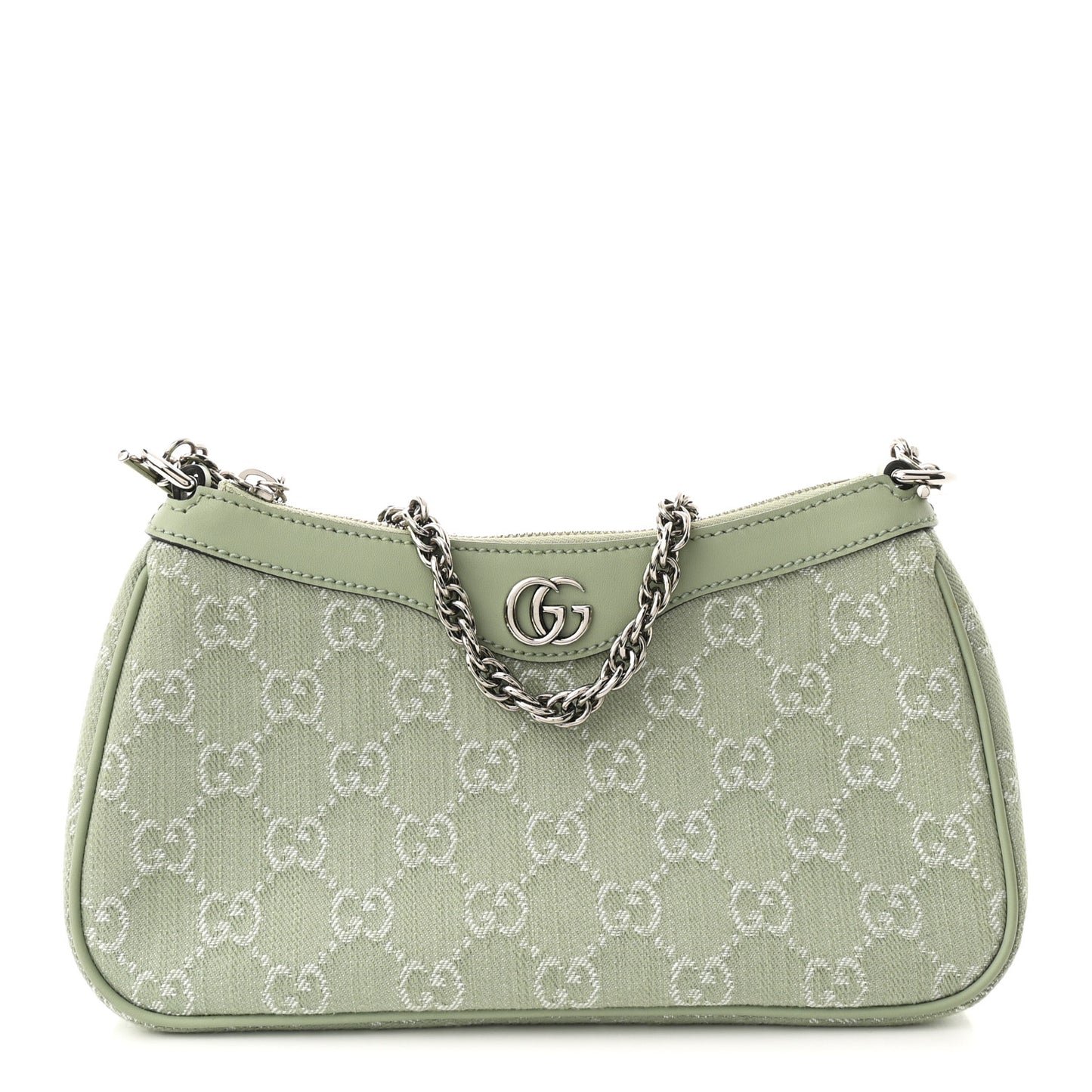 Denim GG Monogram Calfskin Small Shoulder Bag Pale Green