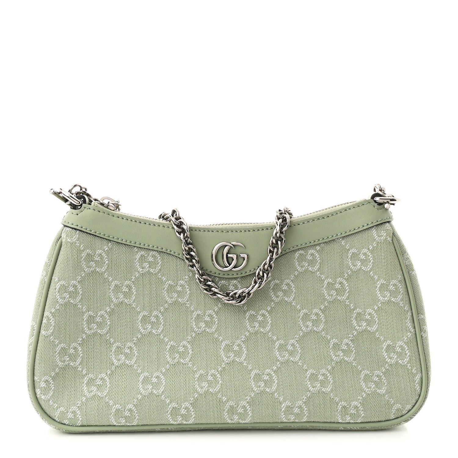 Gucci Denim GG Monogram Calfskin Small Shoulder Bag Pale Green 1 of 9