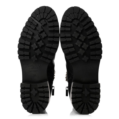 Jimmy Choo Grained Calfskin Crystal Embellished Cruz Combat Boots 36 Black 5 of 8