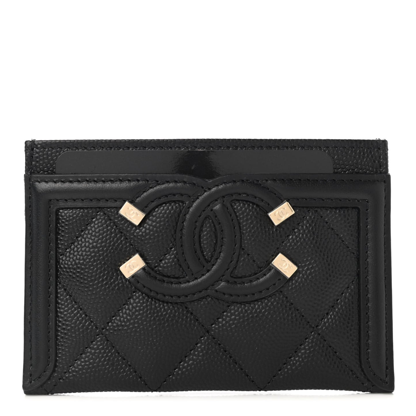 Caviar Quilted Filigree Card Holder Black