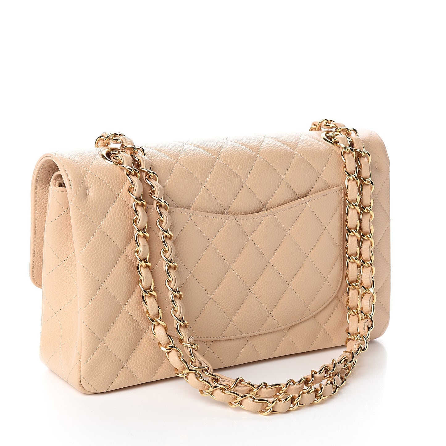 Caviar Quilted Medium Double Flap Beige Clair