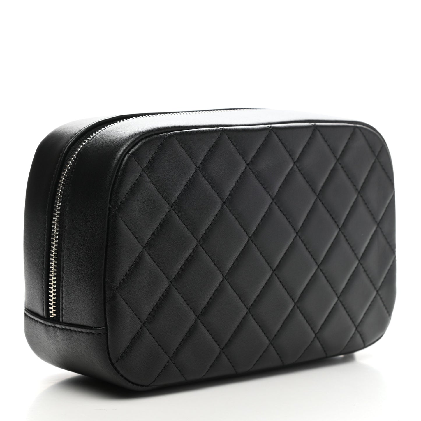 Lambskin Quilted Medium Curvy Pouch Cosmetic Case Black