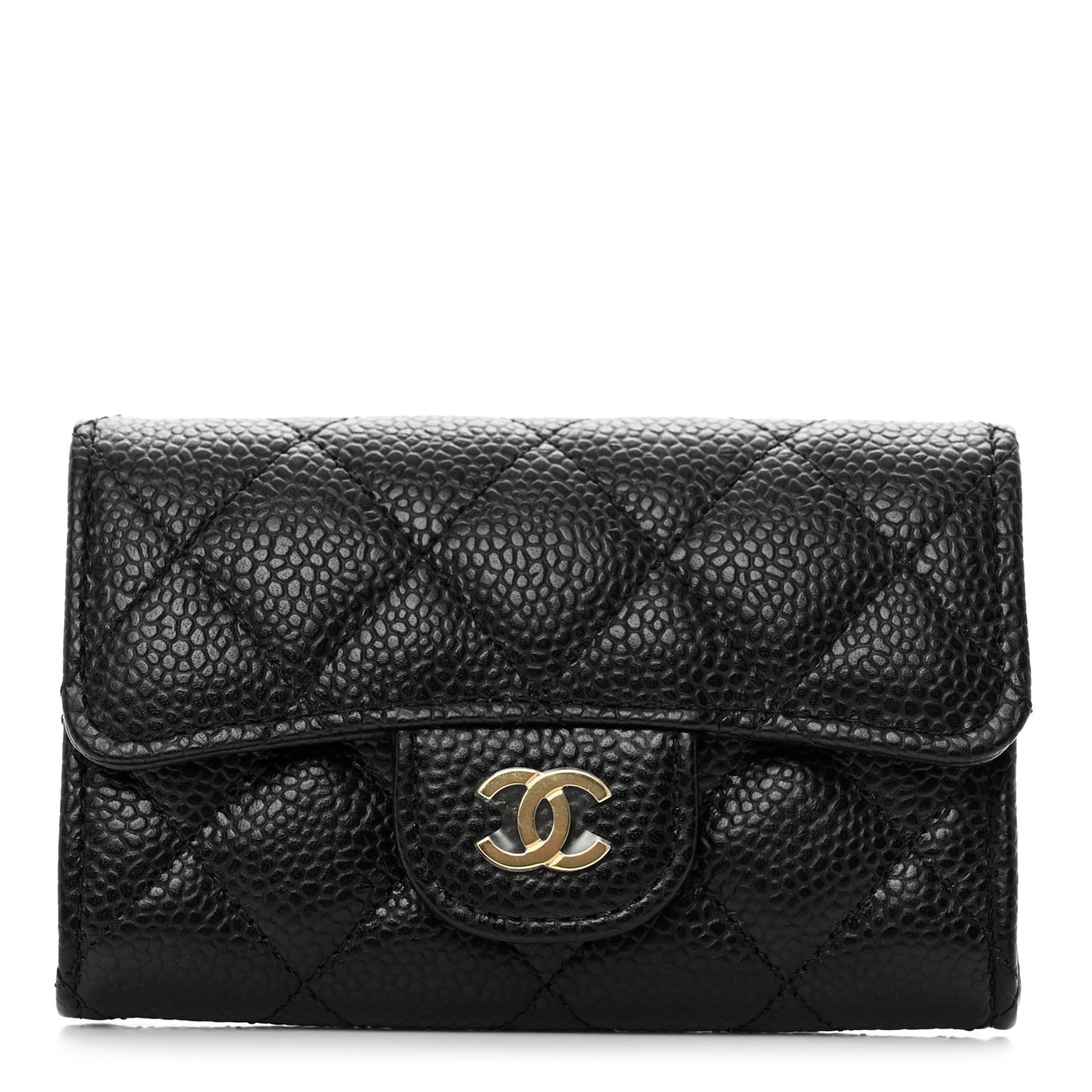 Caviar Quilted Flap Card Holder Wallet Black