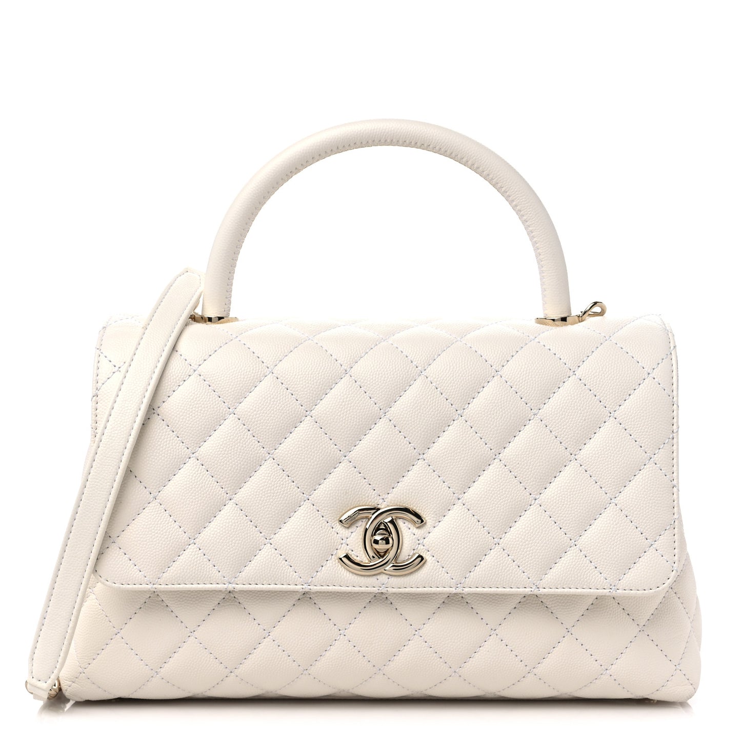 Caviar Quilted Small Coco Handle Flap White