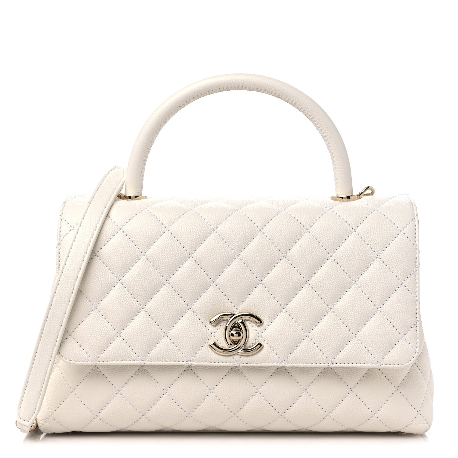 Chanel Caviar Quilted Small Coco Handle Flap White 1 of 9