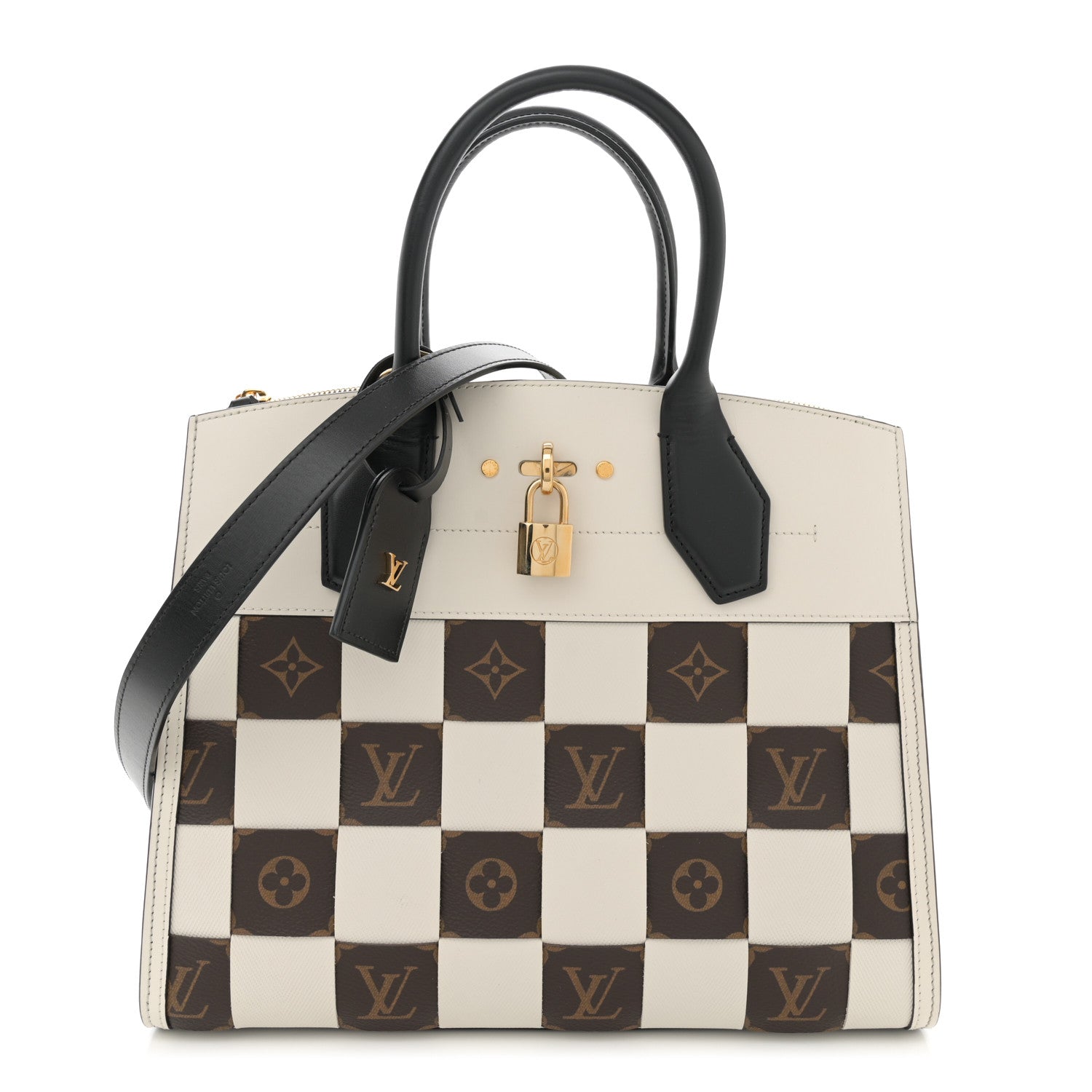 Louis Vuitton Calfskin Monogram Damier Tressage City Steamer MM Creme 1 of 10
