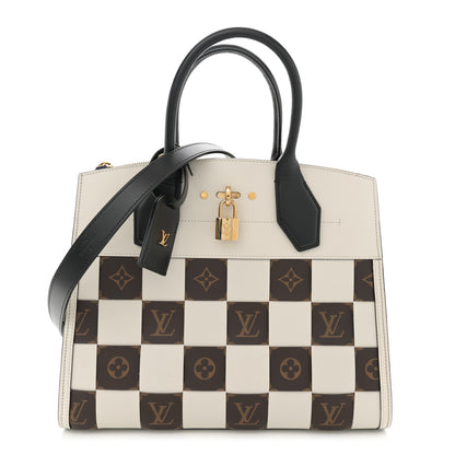 Louis Vuitton Calfskin Monogram Damier Tressage City Steamer MM Creme 1 of 10