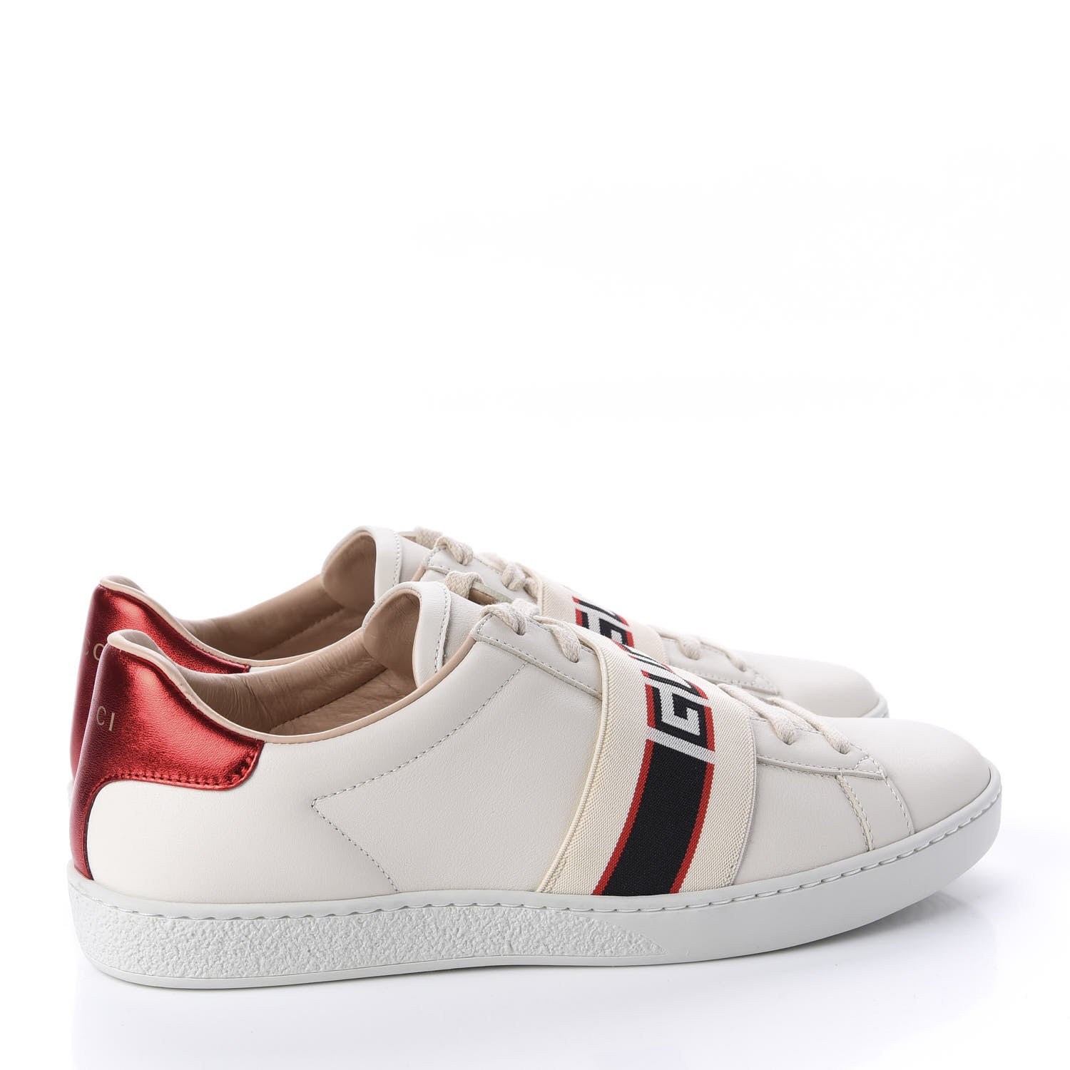 Gucci Calfskin Stripe Womens New Ace Sneakers 39 New Mystic White Ecru Red Flame 4 of 10