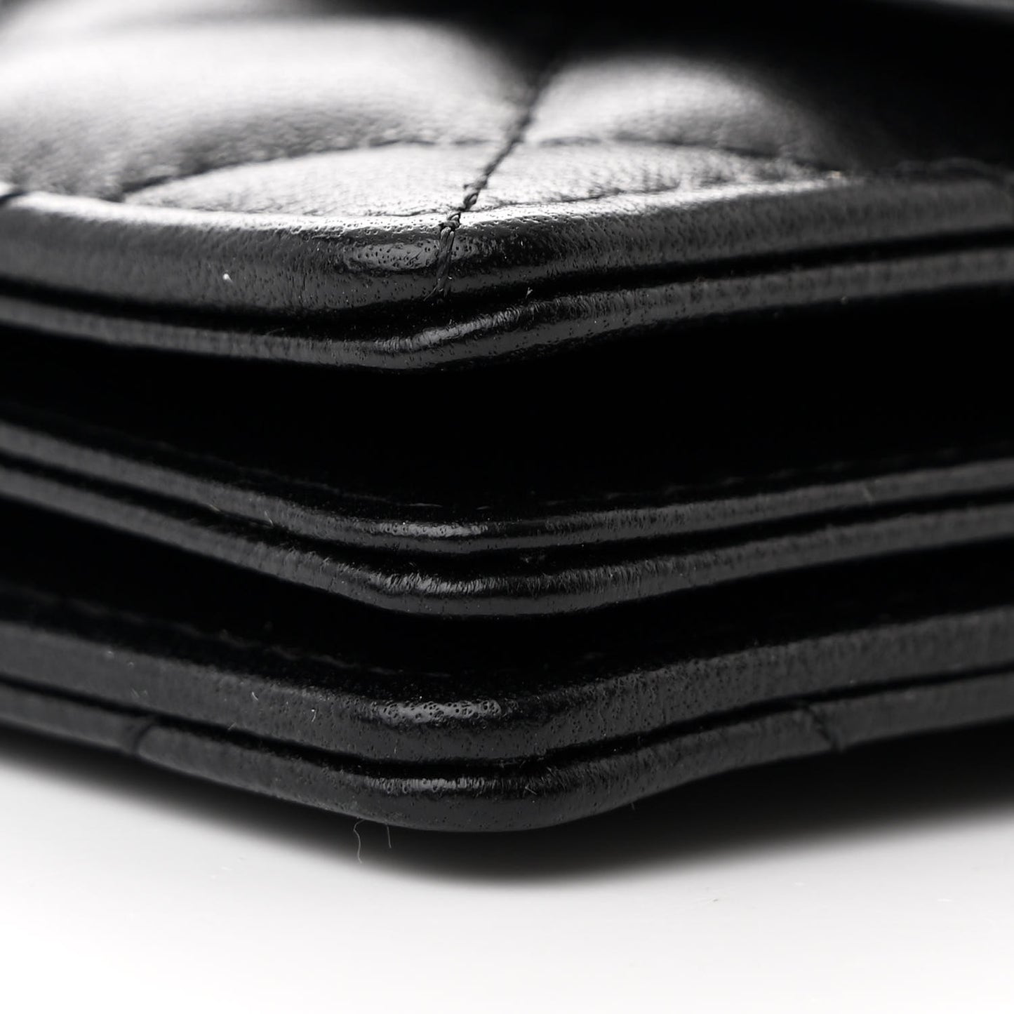 Lambskin Quilted Camellia Card Holder On Chain Black