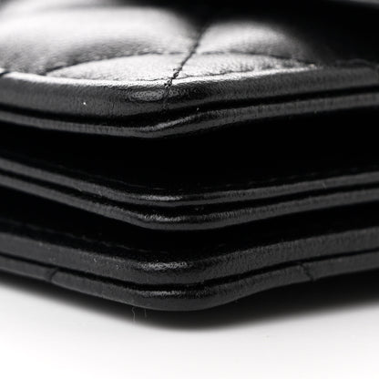 Chanel Lambskin Quilted Camellia Card Holder On Chain Black 11 of 12