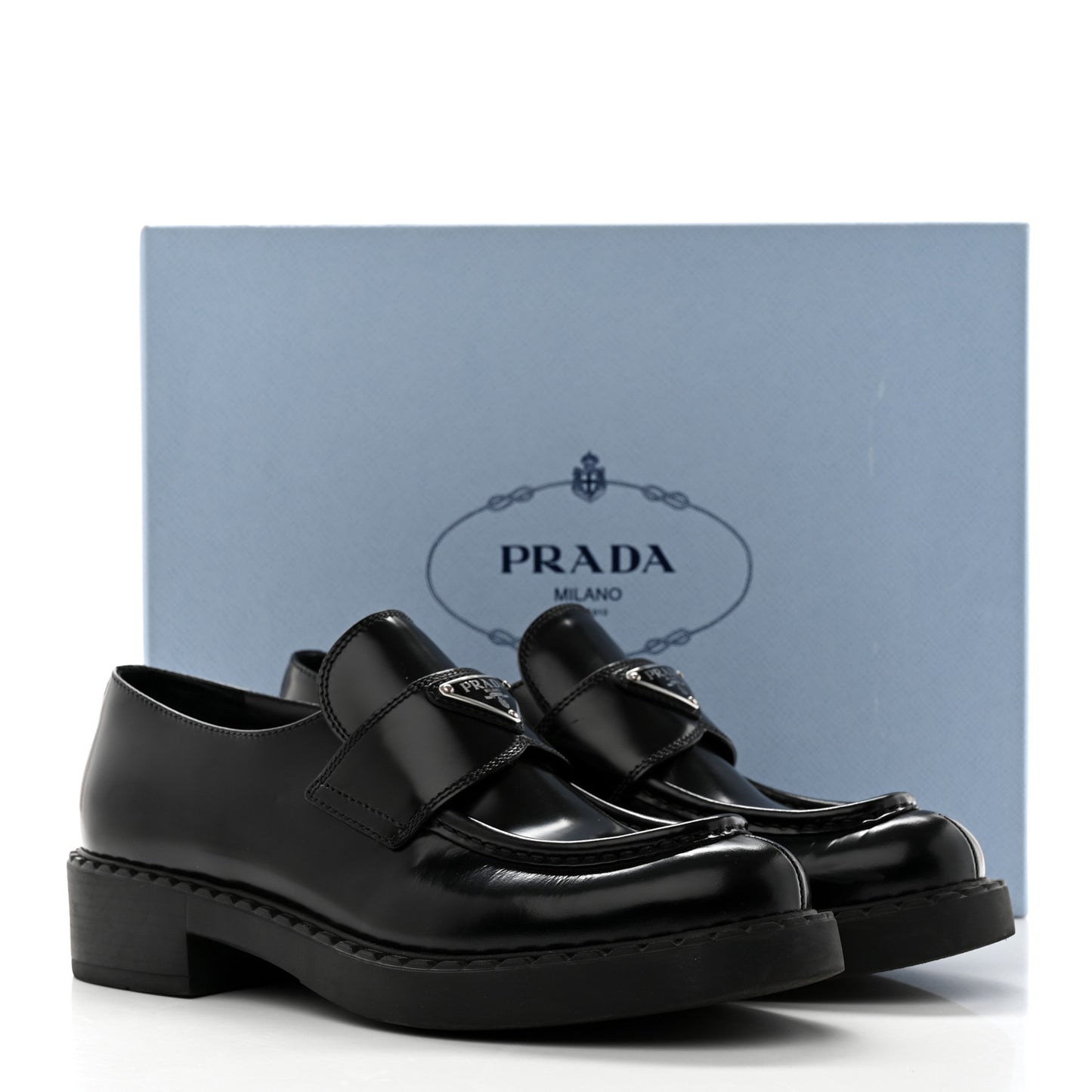 Spazzolato Metal Triangle Logo 50mm Loafers 39.5 Black