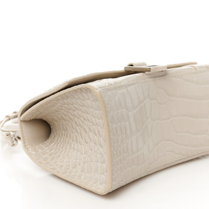 Balenciaga Shiny Calfskin Crocodile Embossed Small Hourglass Top Handle Bag Cold Beige 9 of 10