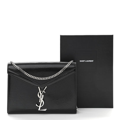 Saint Laurent Patent Lizard Embossed Monogram Cassandra Chain Wallet Black 11 of 11