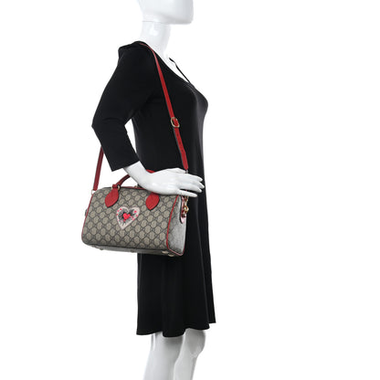 Gucci GG Supreme Monogram Heart Embroidered Small Boston Red 2 of 9