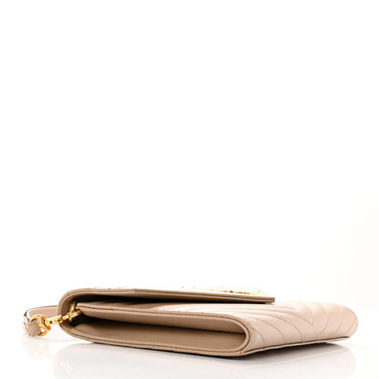 Saint Laurent Grain De Poudre Matelasse Chevron Monogram Envelope Clutch Dark Beige 4 of 13