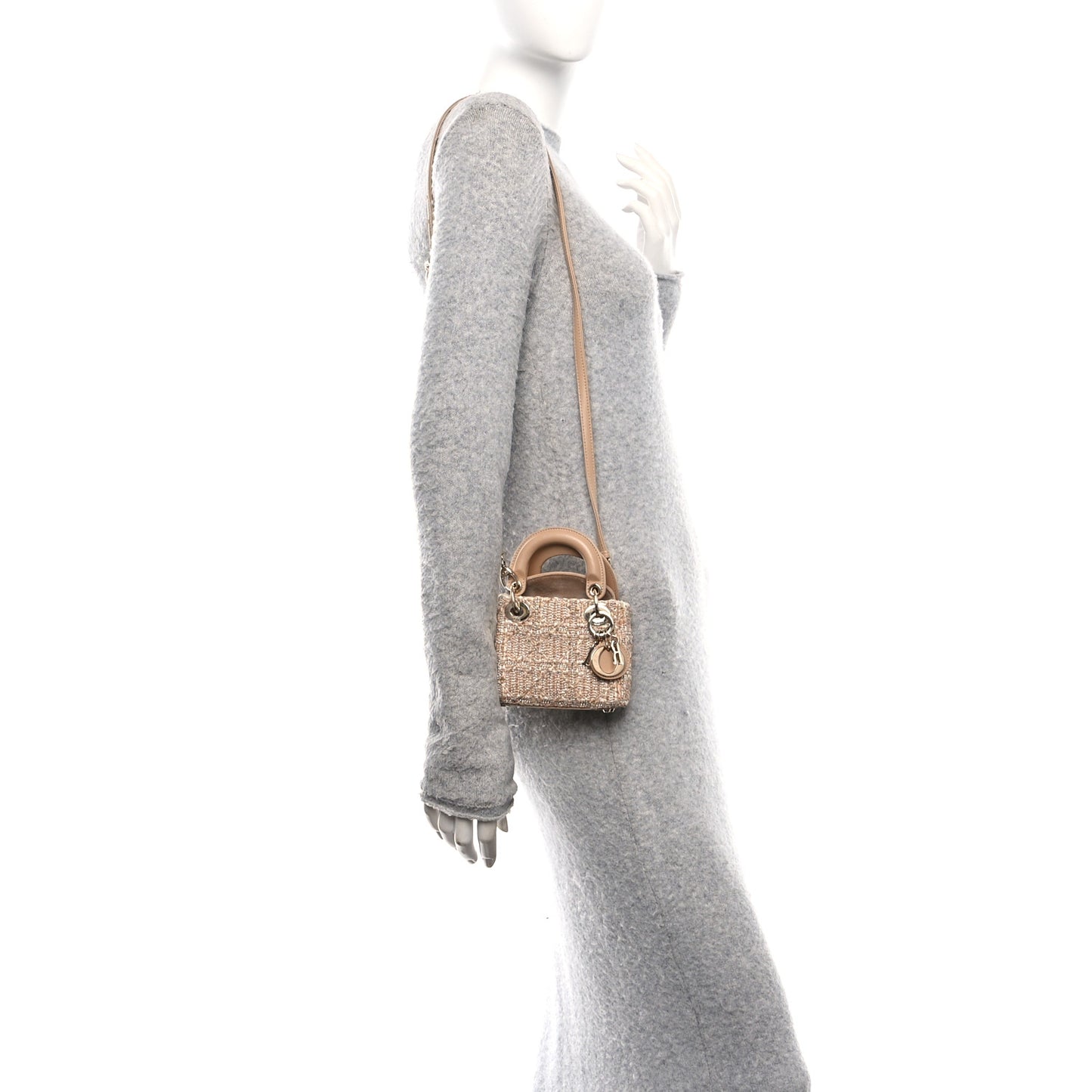 Lambskin Cannage Beaded Crystal Embroidered Micro Lady Dior Beige