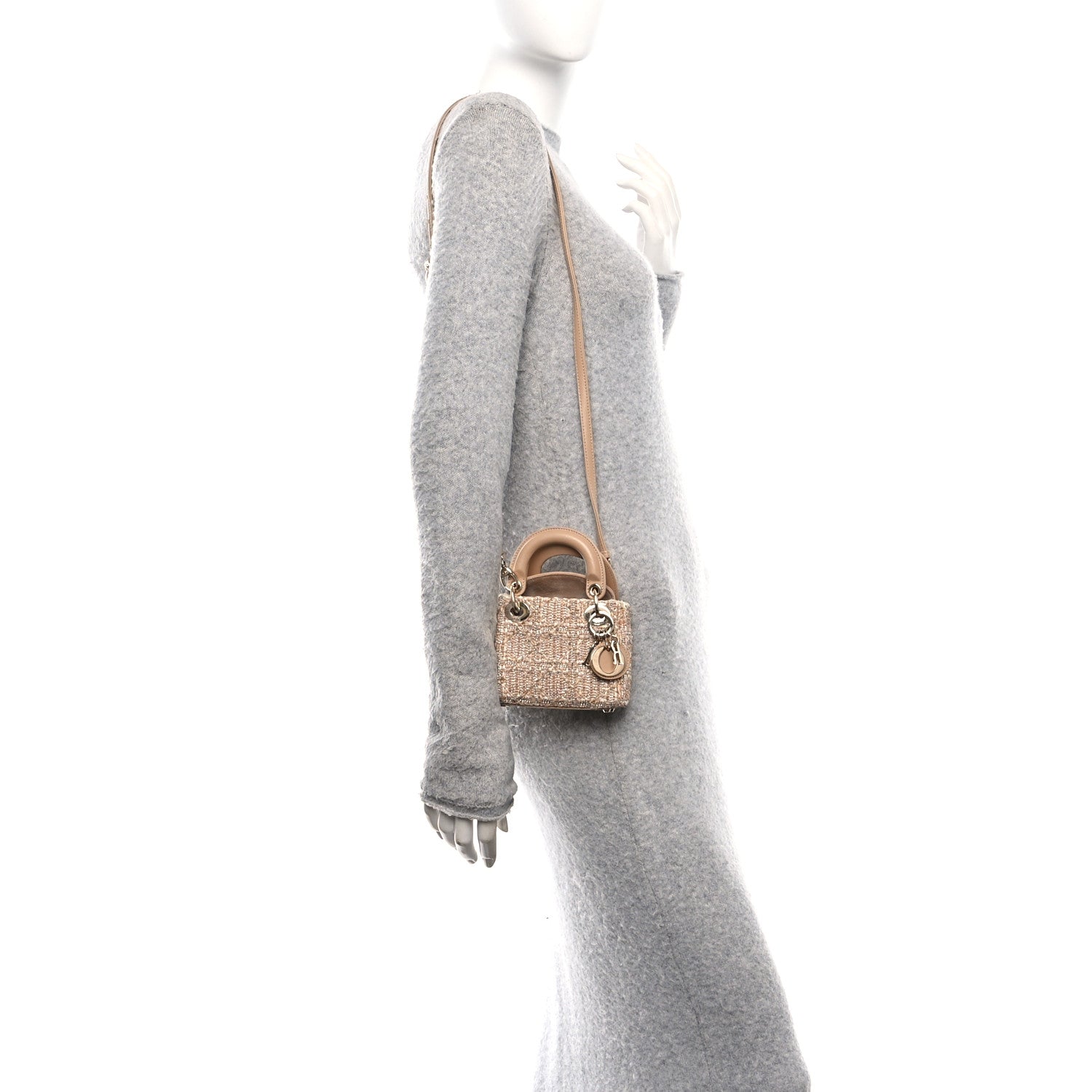 Christian Dior Lambskin Cannage Beaded Crystal Embroidered Micro Lady Dior Beige 2 of 11