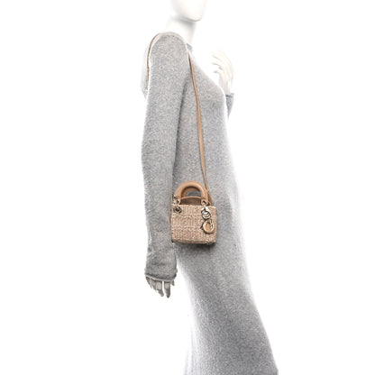 Christian Dior Lambskin Cannage Beaded Crystal Embroidered Micro Lady Dior Beige 2 of 11