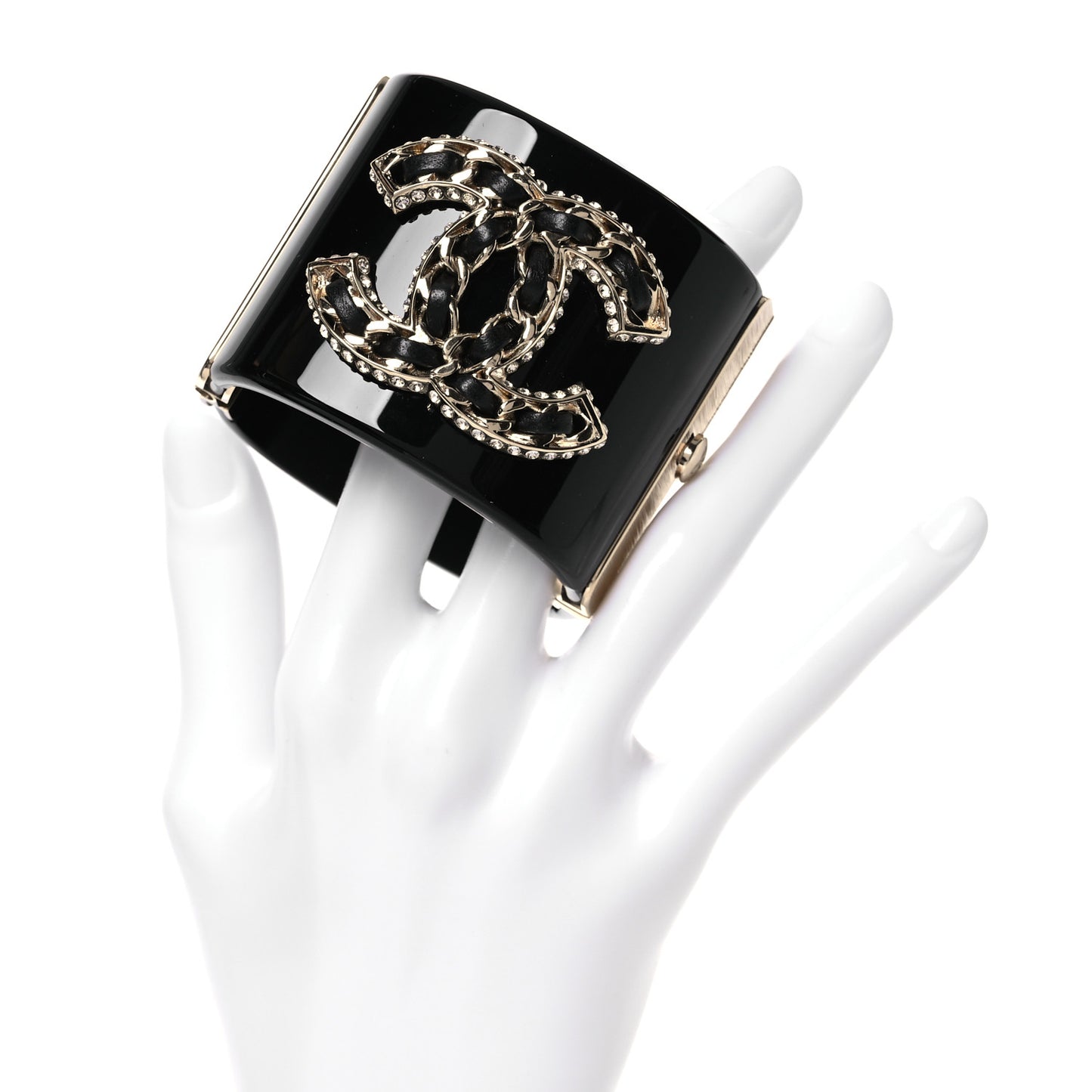 Resin Crystal Lambskin CC Cuff Black
